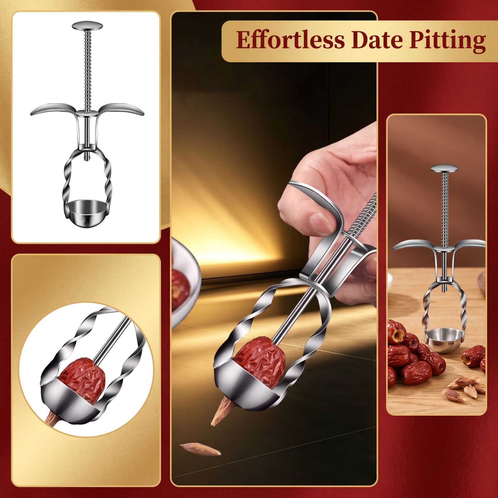 Kitchen And Baking Tools - أداة إزالة نوى التمر الحمراء من