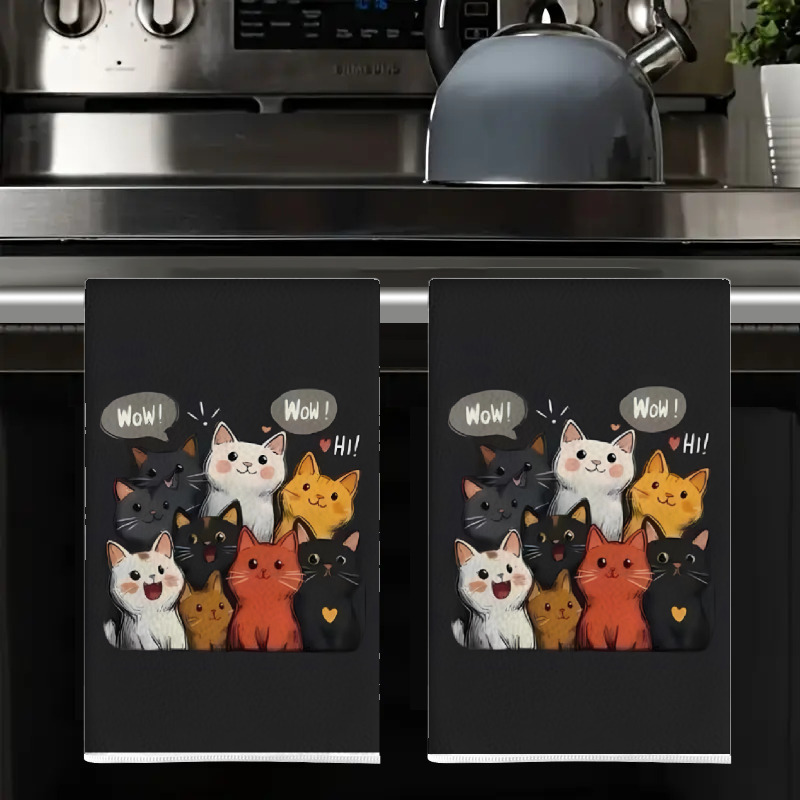 قطعتان، مناشف مطبخ بتصميم قطط  - مراجعة Kitchen Baking Background وسعره